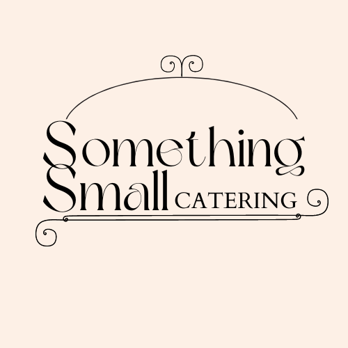 Logo for Something Small Catering on salmon colored background